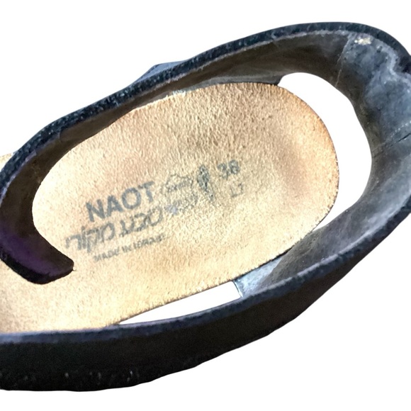 Naot Prophecy Dune/Coal Leather High Back Strap Wedge Sandal 36 women’s 7